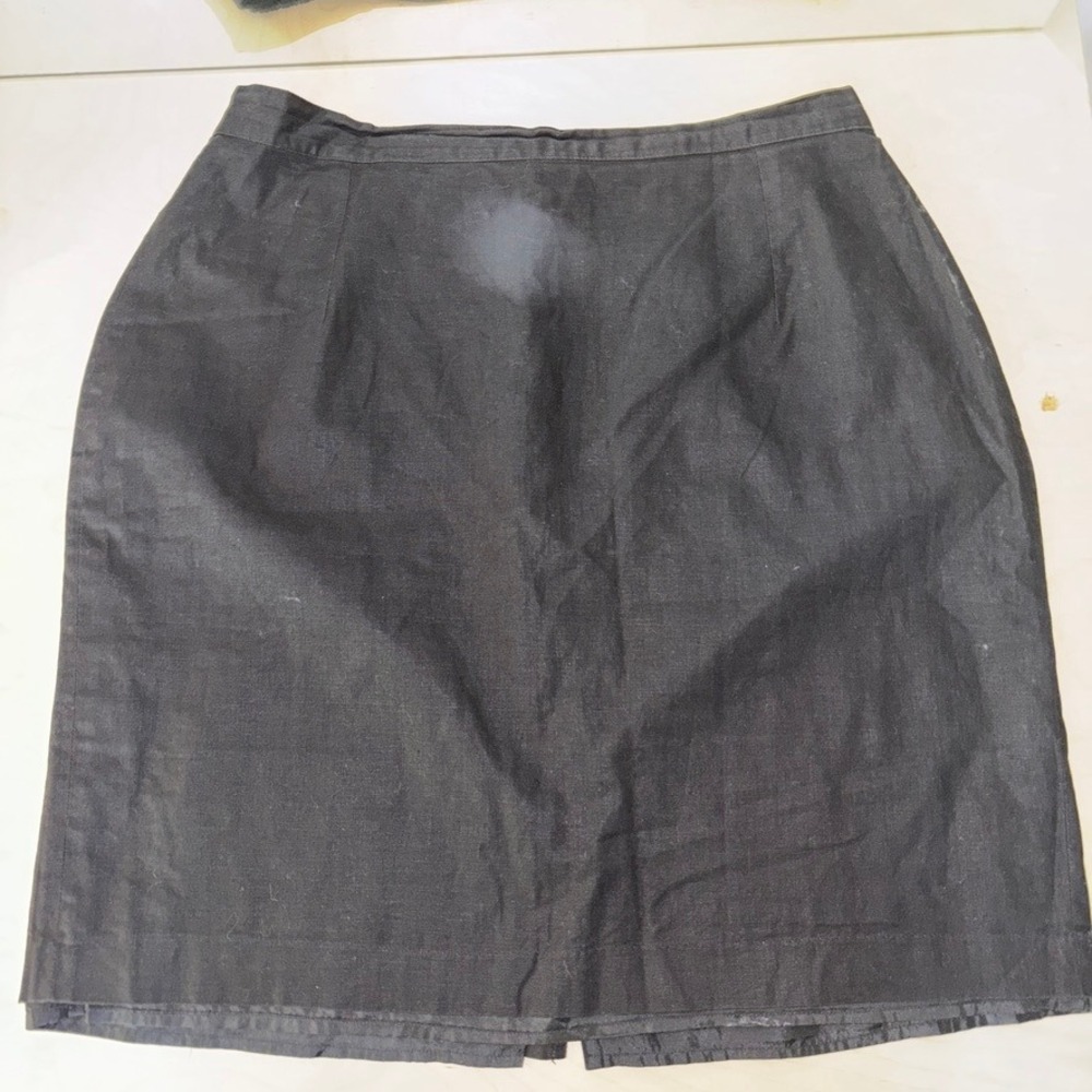 Vintage Linen Cotton Blend Skirt‎ Adolfo Womens Sz 22 Black Pencil Office